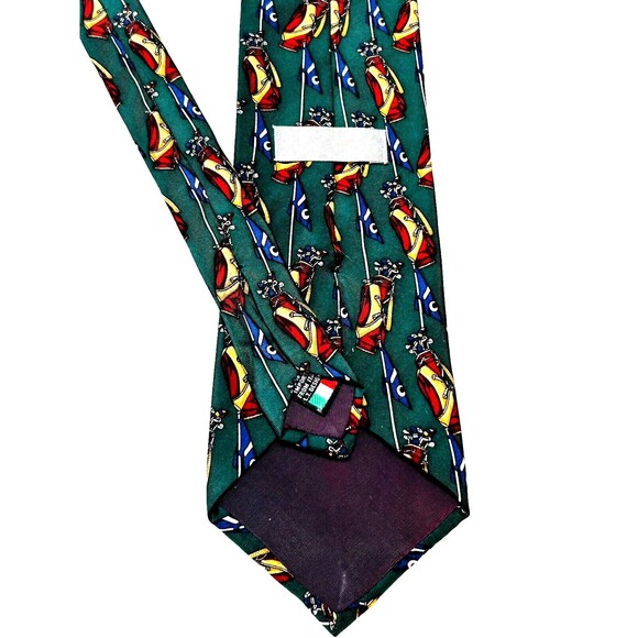 Lord & Taylor Kensington 100% Silk Italian Luxury Necktie Tie Golf Bags Green - Picture 5 of 8